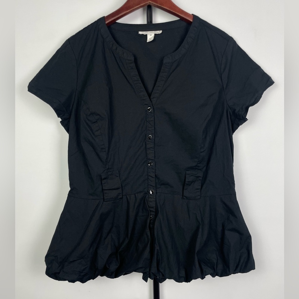 Giorgio Sant’ Angelo Black Puff Peplum Shirt Sleeve Bubble Hem‎ Blouse